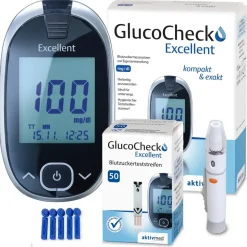 GlucoCheck Excellent Blutzuckermessgerät mg/dl inkl. 60 Teststreifen