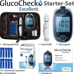 GlucoCheck Excellent Blutzuckermessgerät mg/dl inkl. 60 Teststreifen