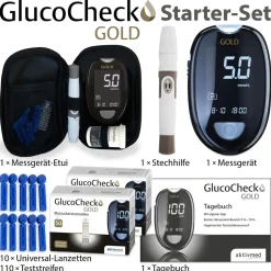 GlucoCheck GOLD Blutzuckermessgerät mmol/l + 110 Blutzuckerteststreifen