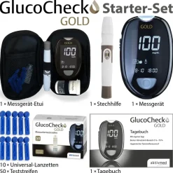 GlucoCheck GOLD Blutzuckermessgerät-Set mg/dl mit 60 Blutzuckerteststreifen
