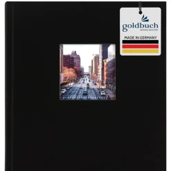 Goldbuch 27977 Fotoalbum mit Fensterausschnitt, Bella Vista, Erinnerungsalbum 30 x 31 cm, Foto Album 60 schwarze Seiten mit Pergamin-Trennblättern, Fotobuch aus Leinen, Schwarz