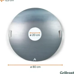 Grillrost.com Das Original Feuerplatte Ø 80 cm massiv 5 mm silber