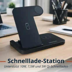 Grundig 3-in-1 Ladestation Apple Watch und iPhone – Qi Ladegerät mit Ladefunktion für Smartphone, Smartwatch, Kopfhörer – Wireless Charger – Faltbar