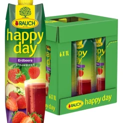 Happy Day Rauch Happy Day Erdbeere | intensiver Erdbeergeschmack | verfeinert mit Apfel und Zitrone | 6x 1l Tetra Prisma