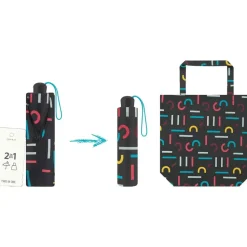 Happy Rain Taschenschirm mit Shopper 2 in 1 supermini with shopper letterjam mul...