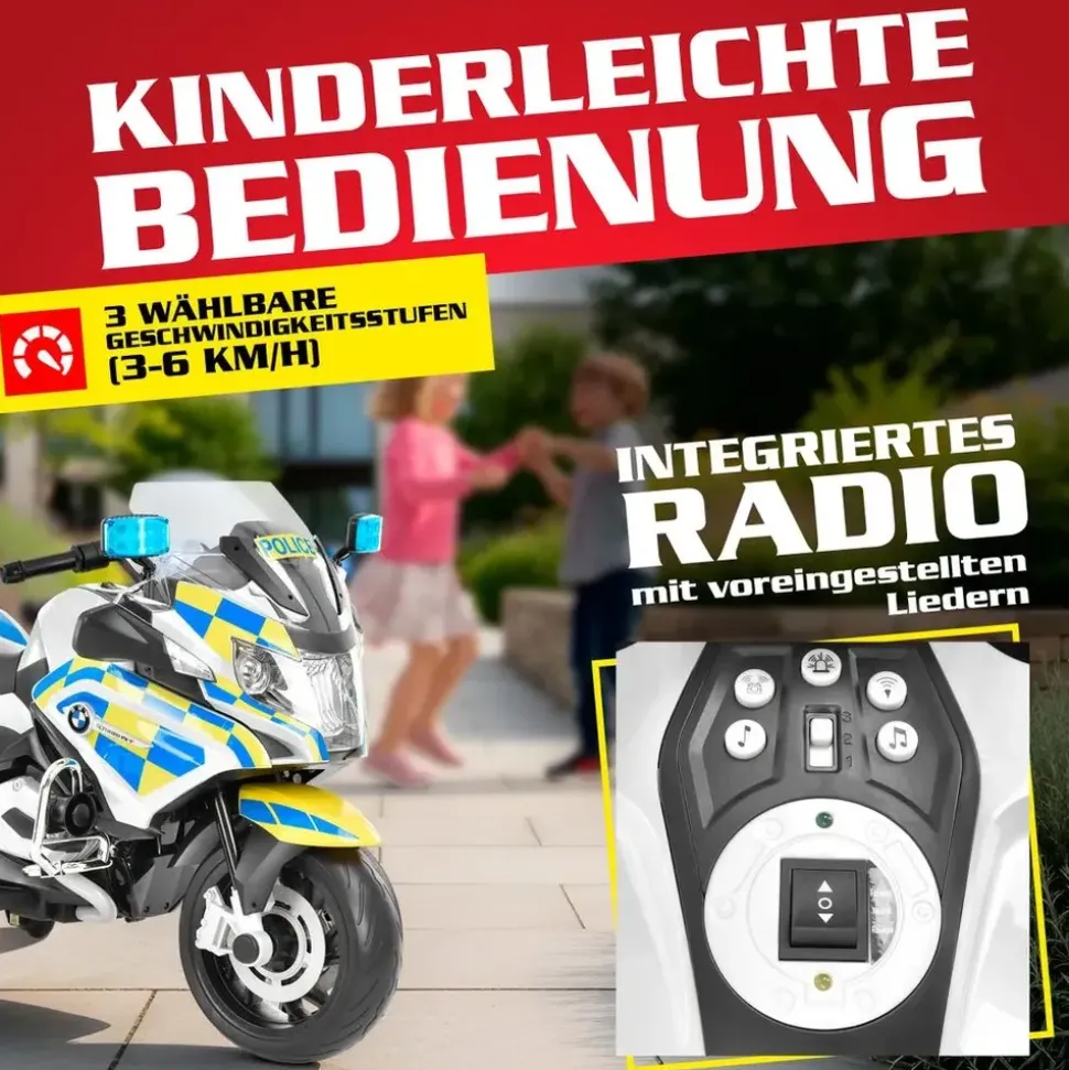 Hecht Elektro-Kindermotorrad BMW R1200RT Polizei blau (35W)