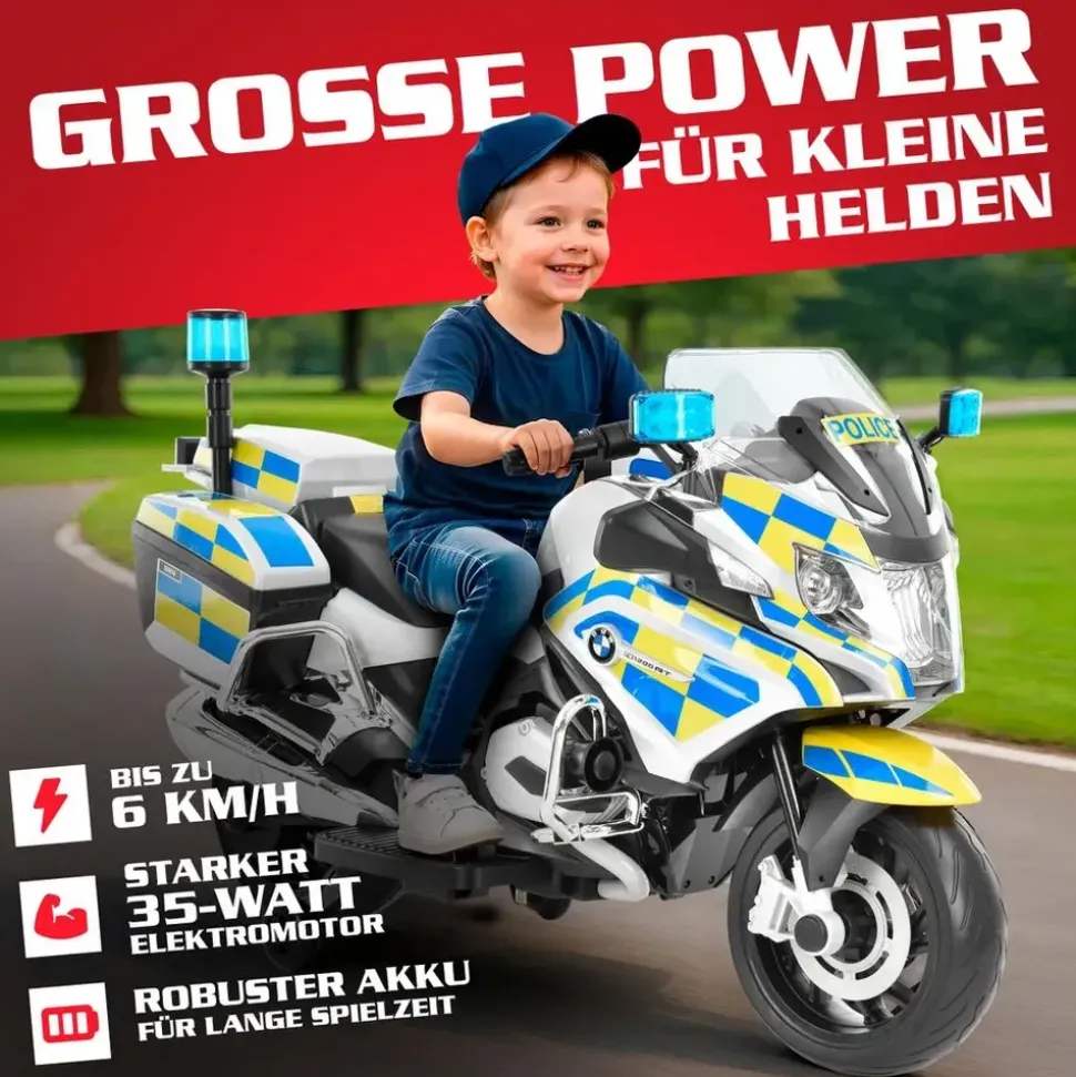 Hecht Elektro-Kindermotorrad BMW R1200RT Polizei blau (35W)
