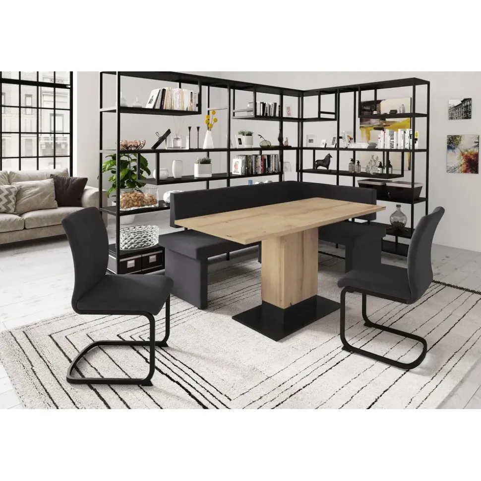 Hela Eckbankgruppe "Pia", schwarz (anthrazit, artisan), Microfaser, Einlegeplatte, Eckbank, Tisch, 2 Stühle, Holzwerkstoff, Sitzmöbel-Sets, Eckbankgruppe, Esstisch ausziehbar, Bank links/rechts montierbar