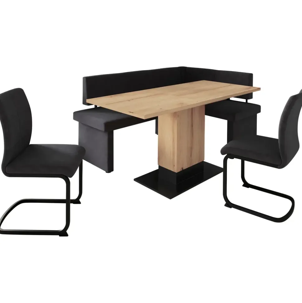 Hela Eckbankgruppe "Pia", schwarz (anthrazit, artisan), Microfaser, Einlegeplatte, Eckbank, Tisch, 2 Stühle, Holzwerkstoff, Sitzmöbel-Sets, Eckbankgruppe, Esstisch ausziehbar, Bank links/rechts montierbar