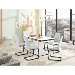 Hela Essgruppe Ariana, Esstisch mit 6 Stühlen, ausziehbarer Küchentisch, (Set, 7-tlg., 1 Tisch ausziehbar / 6 Stühle), Tisch 120-160cm, 6 Stühle mit hoher Belastbarkeit grau