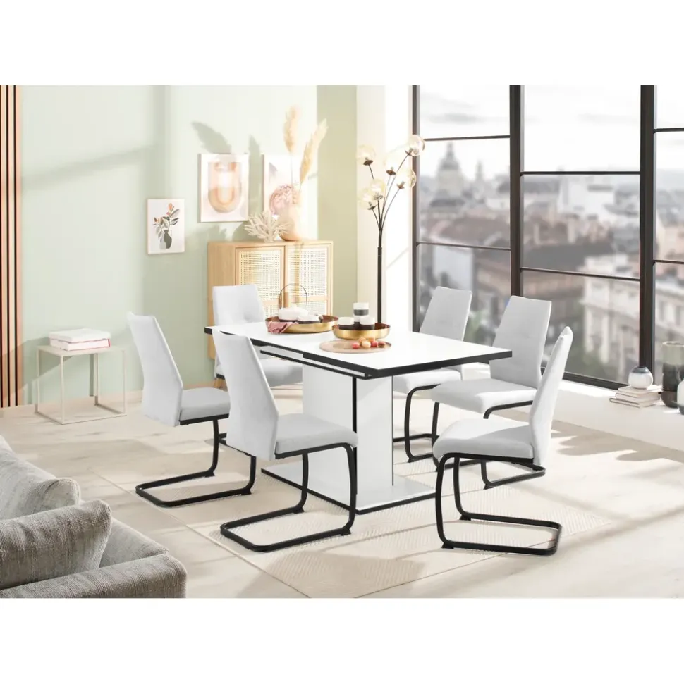 Hela Essgruppe Ariana, Esstisch mit 6 Stühlen, ausziehbarer Küchentisch, (Set, 7-tlg., 1 Tisch ausziehbar / 6 Stühle), Tisch 120-160cm, 6 Stühle mit hoher Belastbarkeit grau