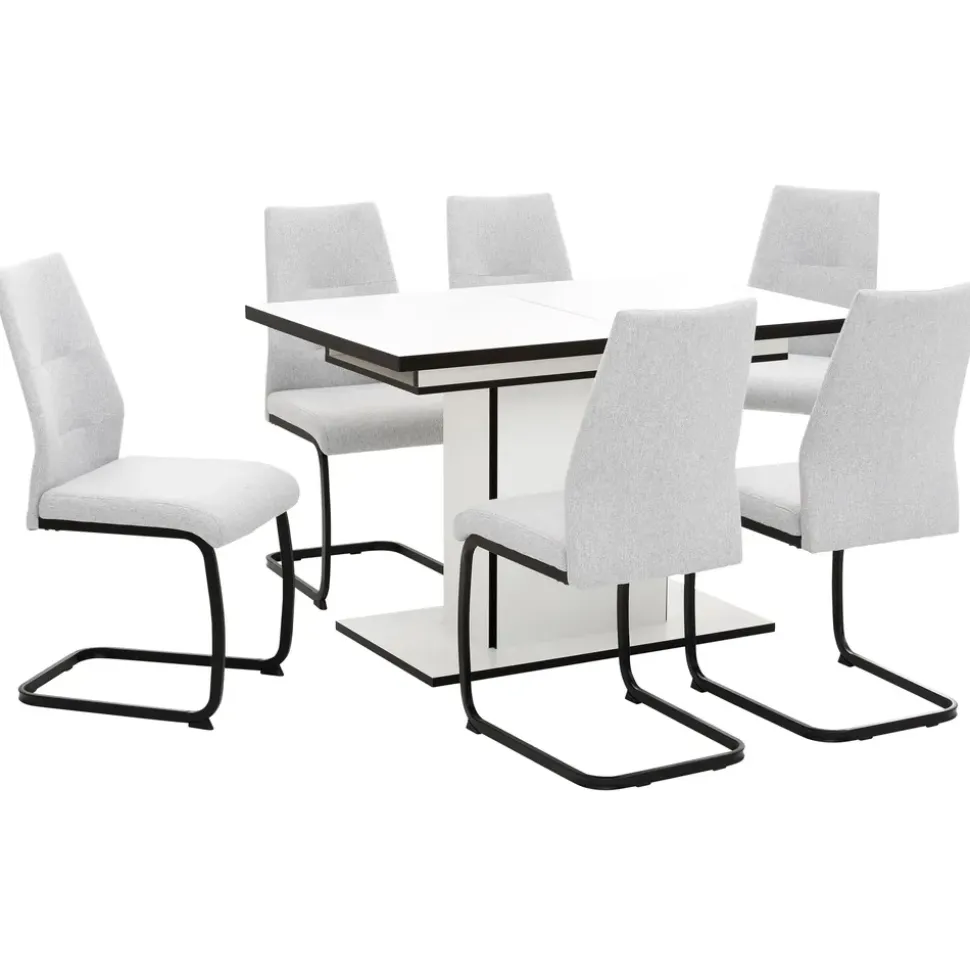 Hela Essgruppe Ariana, Esstisch mit 6 Stühlen, ausziehbarer Küchentisch, (Set, 7-tlg., 1 Tisch ausziehbar / 6 Stühle), Tisch 120-160cm, 6 Stühle mit hoher Belastbarkeit grau