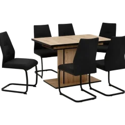 Hela Essgruppe Ariana, Esstisch mit 6 Stühlen, ausziehbarer Küchentisch, (Set, 7-tlg., 1 Tisch ausziehbar / 6 Stühle), Tisch 120-160cm, 6 Stühle mit hoher Belastbarkeit schwarz