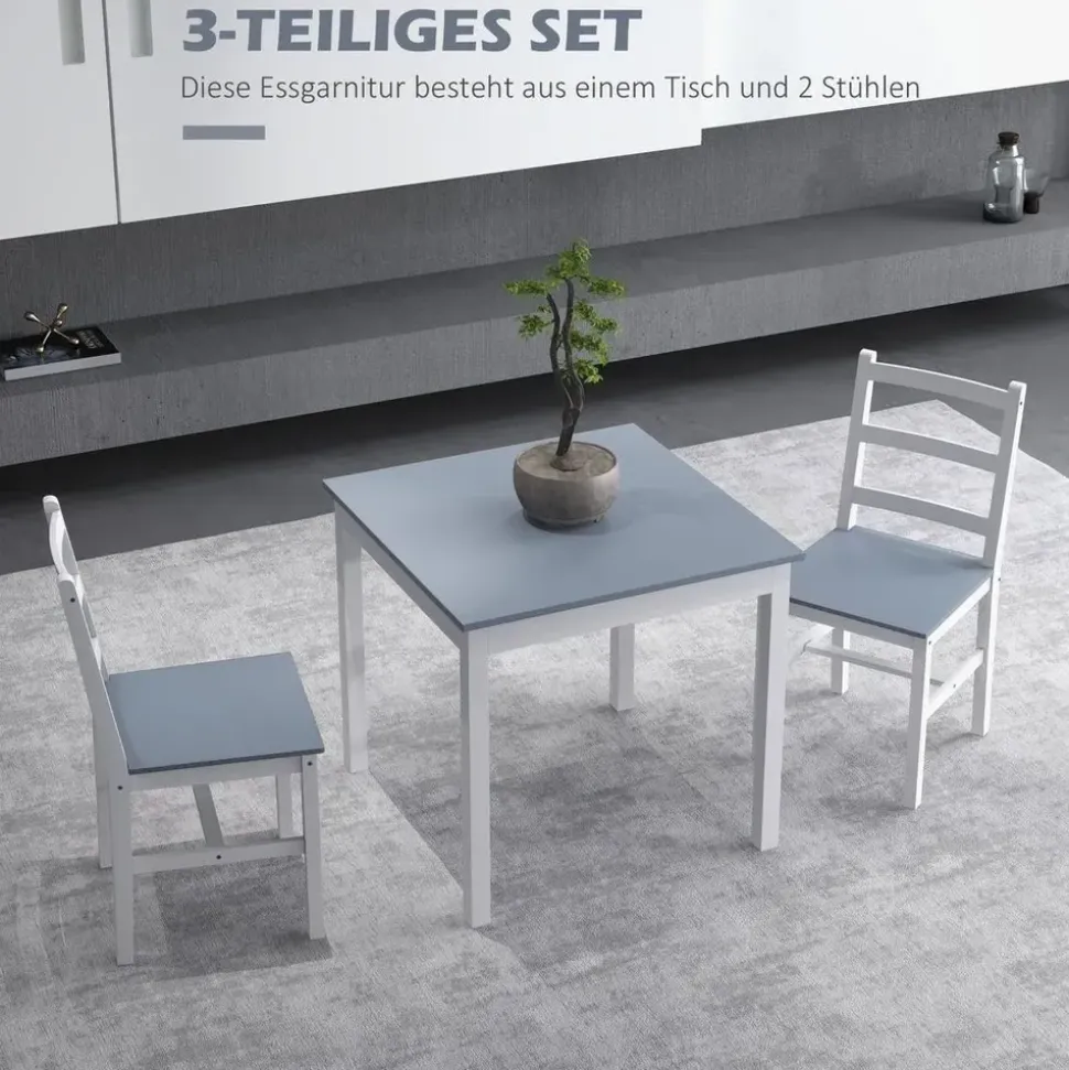 Homcom Essgruppe 3er-Set, Esstisch mit 2 Stühlen, Küchentisch-Set für 2 Personen