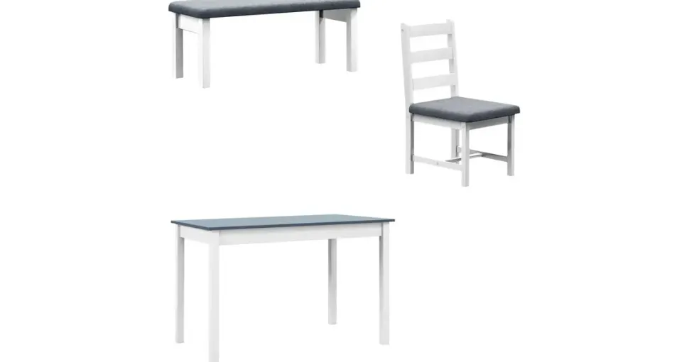 Homcom Essgruppe Esstisch mit 2 Stühlen, Bank 4-Teiliges Esstisch-Set Esszimmergruppe mit Leinenoptik, Kiefernholz, Grau, Weiß 108L x 65B x 75H cm
