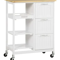 Homcom Küchenwagen Servierwagen 3 Schubladen 67x37x85cm Weiß mit Rollen