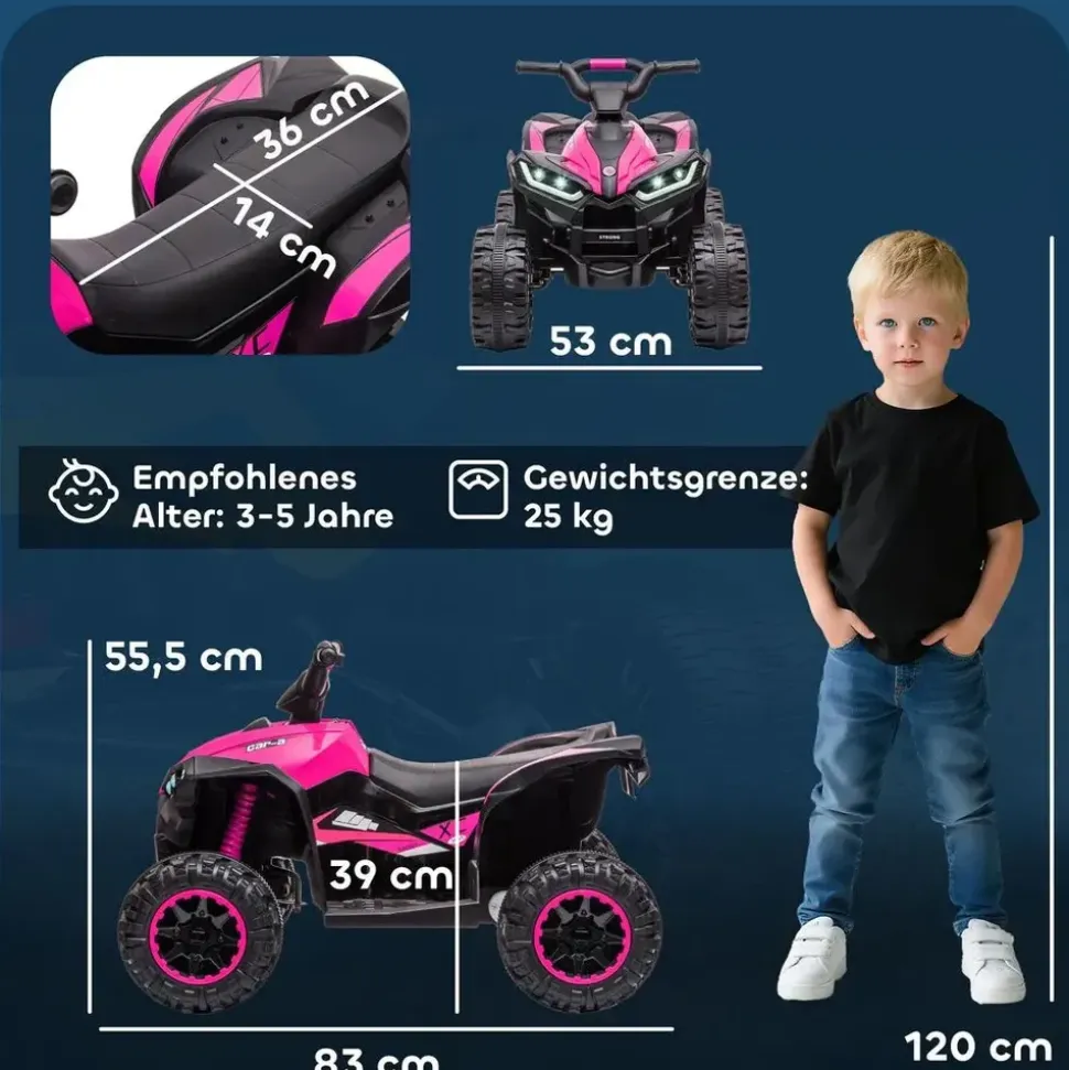 Homcom Kinder-Elektroquad 12V Elektro Quad rosa (1-tlg)