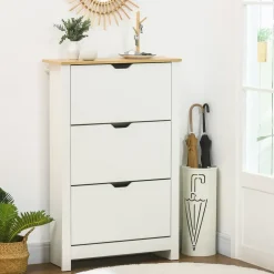 Homcom Schuhschrank 72 x 112 x 26 cm mit 3 Schubladen weiß / weiß