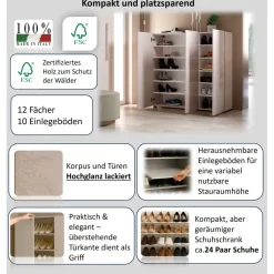 Home Affaire Mister Schuhregal 120 x 115 x 34 cm beige hochglanz / beige
