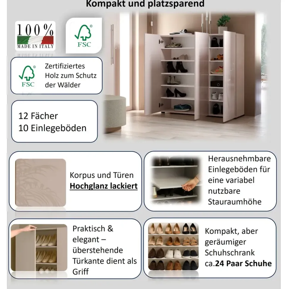 Home Affaire Mister Schuhregal 120 x 115 x 34 cm beige hochglanz / beige
