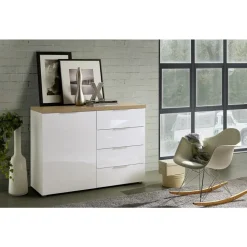hom'in Sideboard 180 x 89 x 43 cm Grau / Weiß