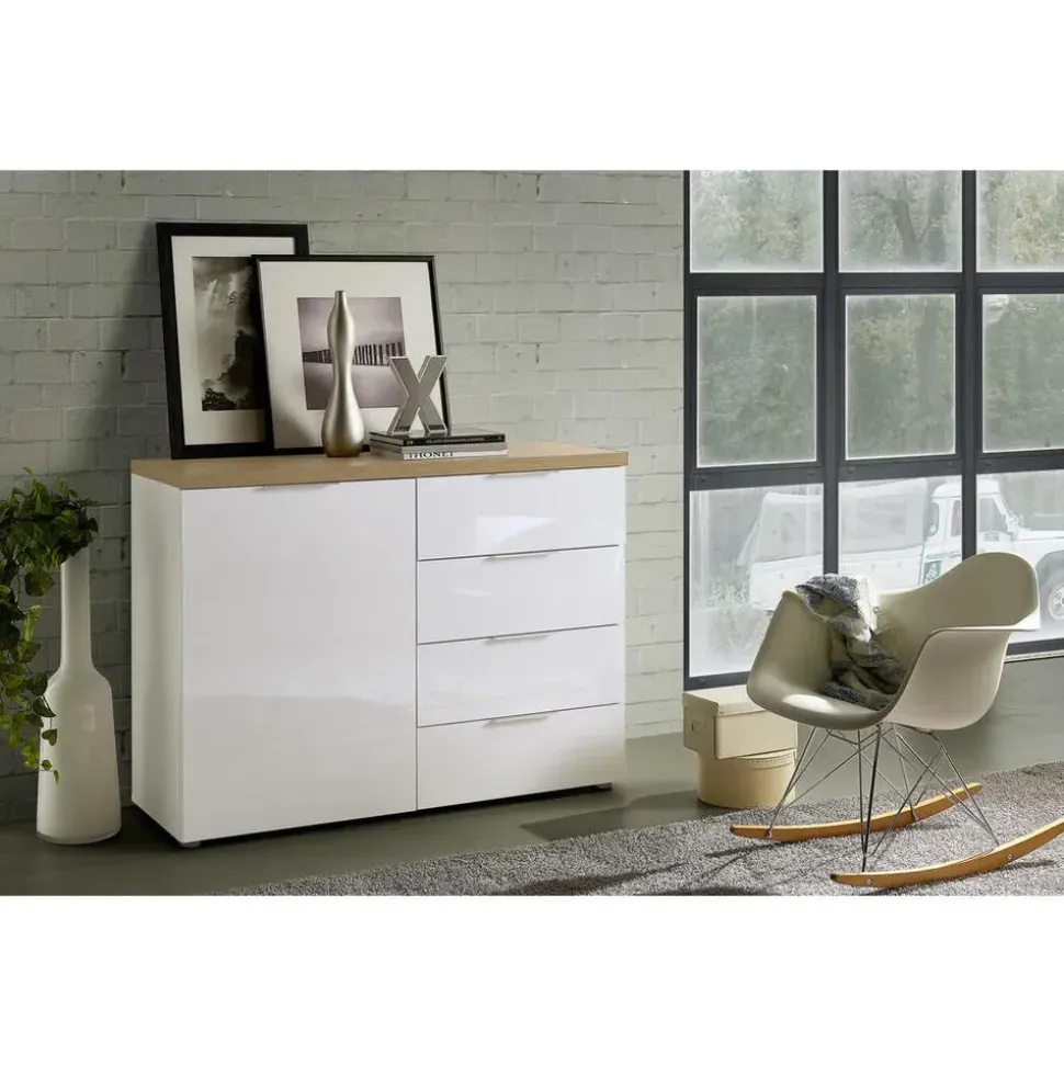 hom'in Sideboard 180 x 89 x 43 cm Grau / Weiß