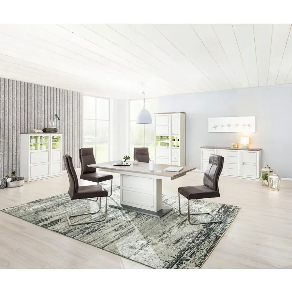 hom'in Sideboard 180 x 89 x 43 cm Grau / Weiß