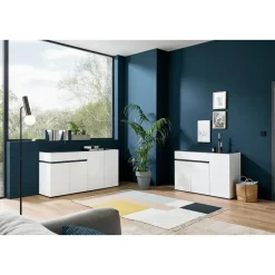 hom'in Sideboard 180 x 89 x 43 cm Grau / Weiß