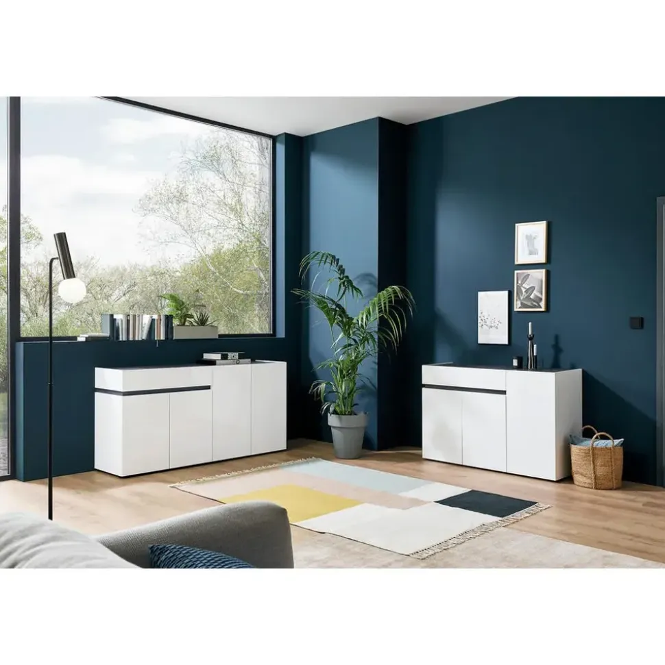 hom'in Sideboard 180 x 89 x 43 cm Grau / Weiß