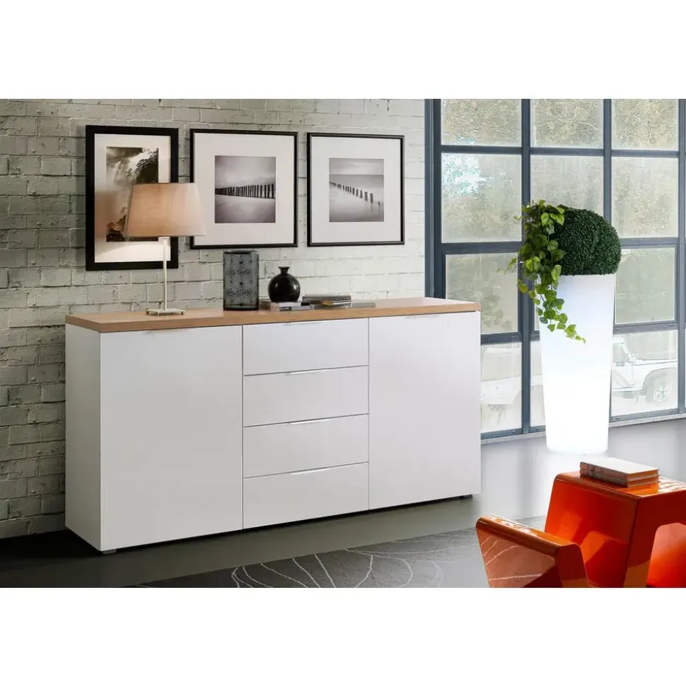 hom'in Sideboard 180 x 89 x 43 cm Grau / Weiß