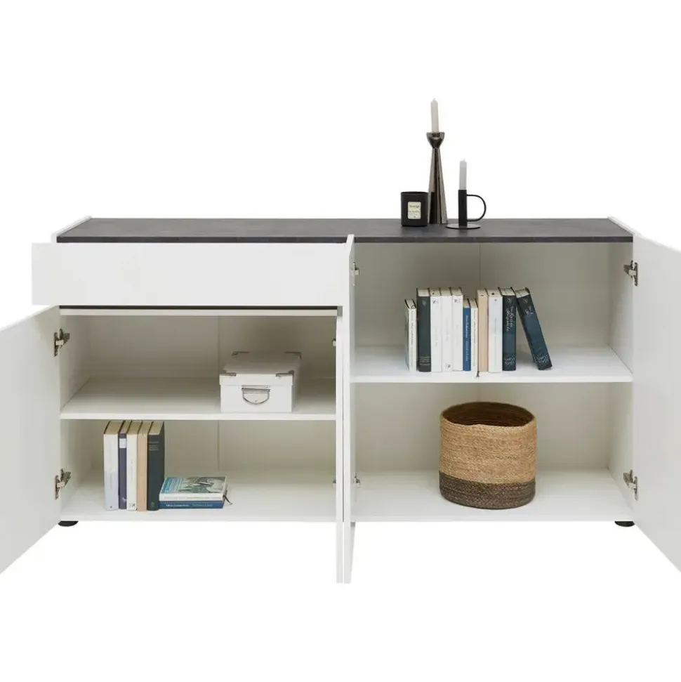 hom'in Sideboard 180 x 89 x 43 cm Grau / Weiß