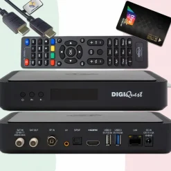 hts e-com DigiQuest Q99 4K UHD TiVuSat Receiver inkl. Karte + WiFi Stick – tivùsat zertifiziert (nicht aktiviert), HEVC HDR, PVR Ready, LAN, USB, HDMI-Kabel