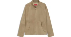 Hugo Regular Fit Lederjacke aus echtem Ziegenleder Modell Loridge Beige, S