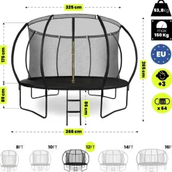 HyperMotion Gartentrampolin 366 cm inkl. Sicherheitsnetz und Leiter Schwarz