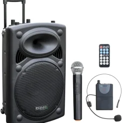 Ibiza Port15VHF-BT mobile 38cm PA-DJ-Anlage PA-Box Bluetooth-Lautsprecher inkl. Funkmikrofon, Fernebdienung (400W RMS, Akku-Betrieb,USB/SD, Radio) schwarz