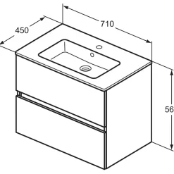 Ideal Standard Waschbeckenunterschrank 2 Auszüge 71 x 45 x 56,5 cm Hamilton Eiche