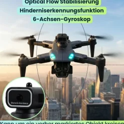 ideoon 4K Drohne mit Kamera Schwenkbar C0 Zertifiziert Faltbar GPS Rückkehr Hinderniserkennung Follow-Me