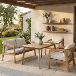 Idimex YAPA Loungeset aus massivem Akazienholz 4-tlg. Natur/Beige