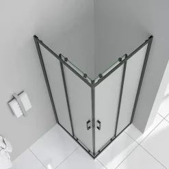 iflair DANIELLE Eckdusche mit Schiebetür rechts 80 x 80 cm schwarz/Sicherheitsglas DK79