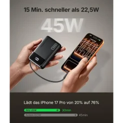 INIU 45W Power Bank, Ultra Klein 20000mAh mit Integriertem USB-C Kabel