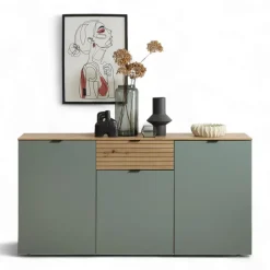 Innostyle INA Sideboard 180 x 90 x 45 cm Schilfgrün / Artisan Eiche