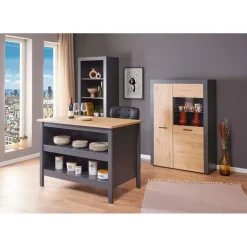 Interlink Kücheninsel Nellina 124 x 91,5 x 75 cm Anthrazit / Eiche Artisan