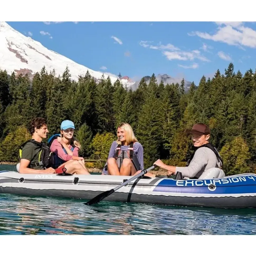 Intex Schlauchboot Excursion 4 Weiß inkl. Pumpe und Alu-Paddel
