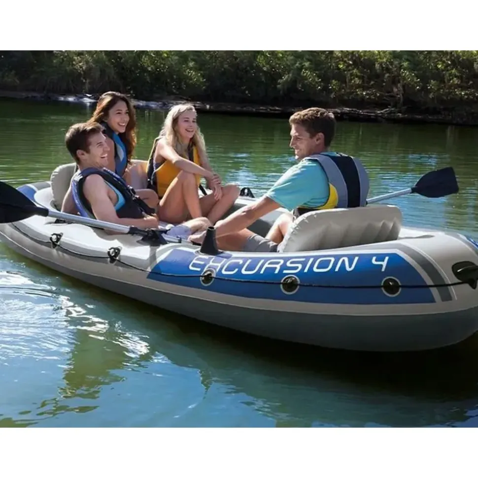 Intex Schlauchboot Excursion 4 Weiß inkl. Pumpe und Alu-Paddel
