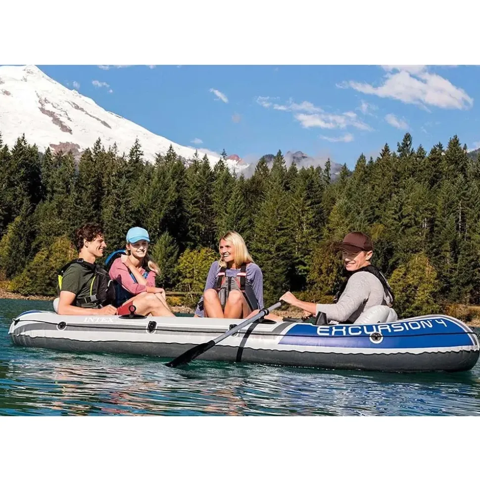 Intex Schlauchboot Excursion 4 Weiß inkl. Pumpe und Alu-Paddel