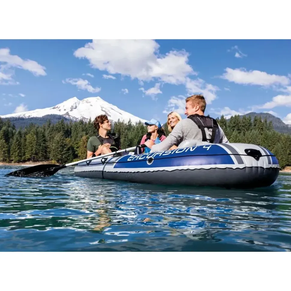 Intex Schlauchboot Excursion 4 Weiß inkl. Pumpe und Alu-Paddel