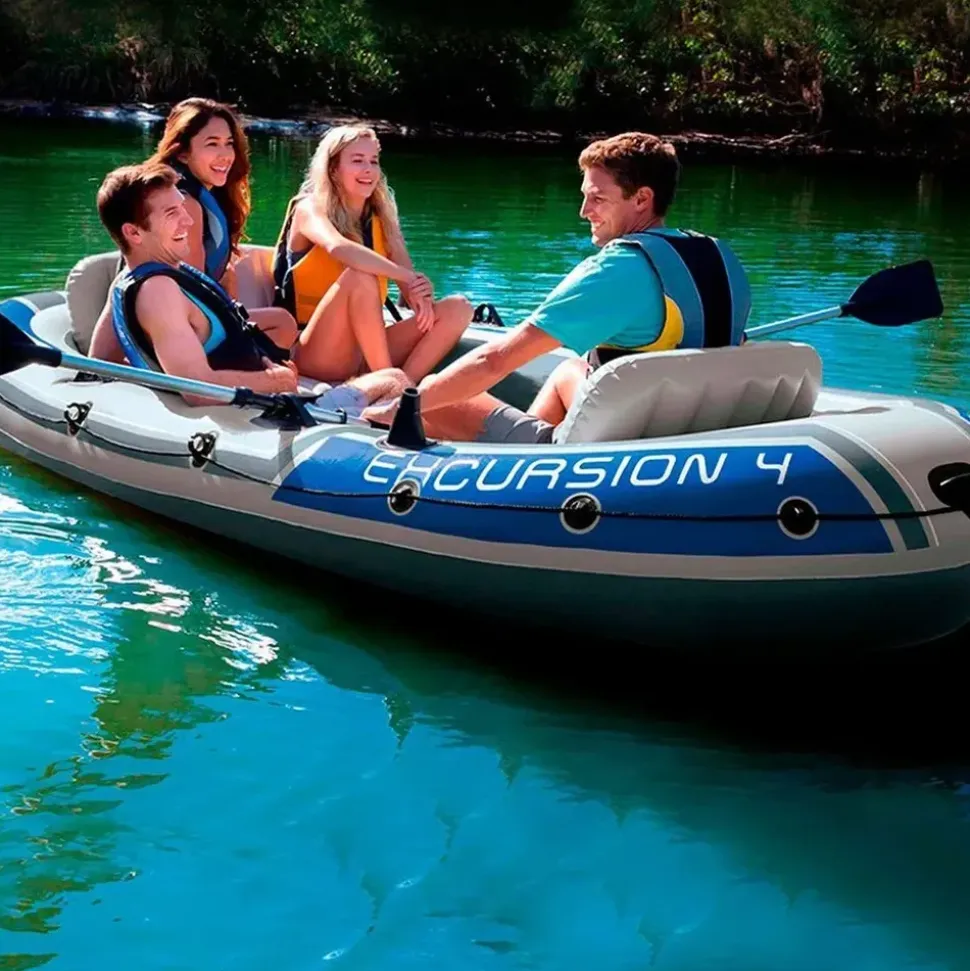 Intex Schlauchboot Excursion 4 Weiß inkl. Pumpe und Alu-Paddel