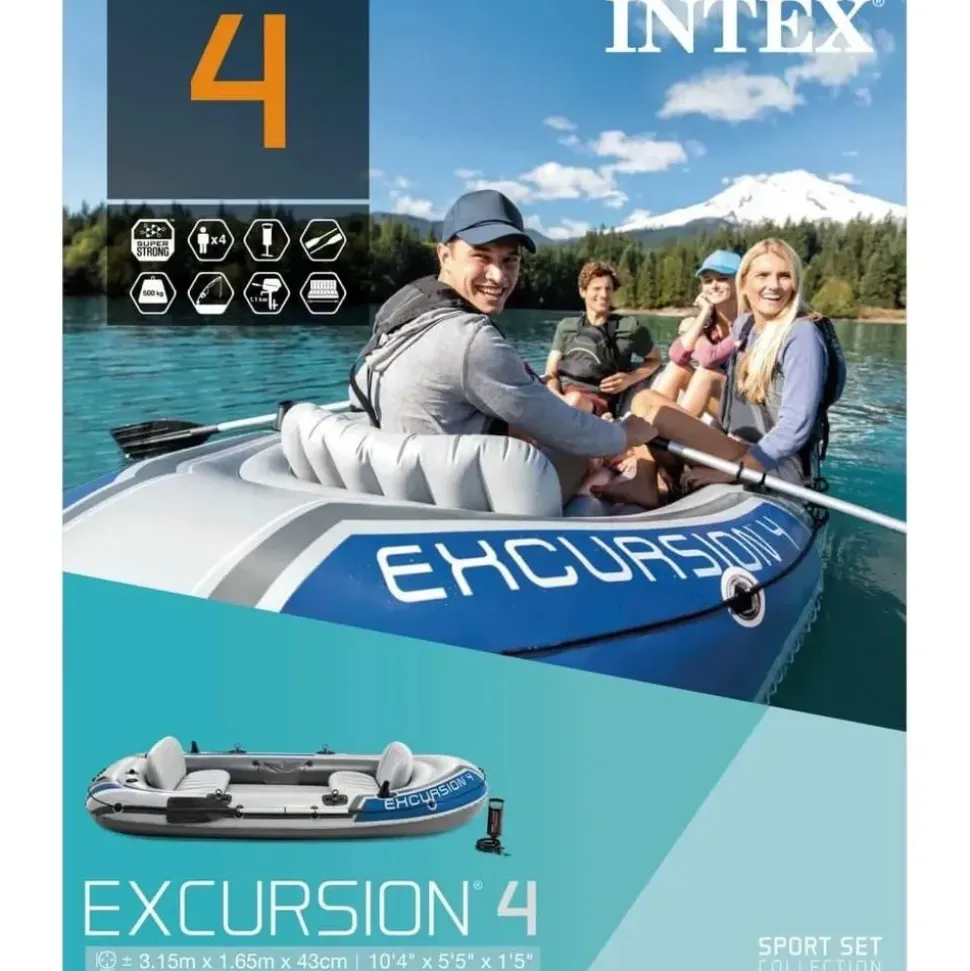 Intex Schlauchboot Excursion 4 Weiß inkl. Pumpe und Alu-Paddel