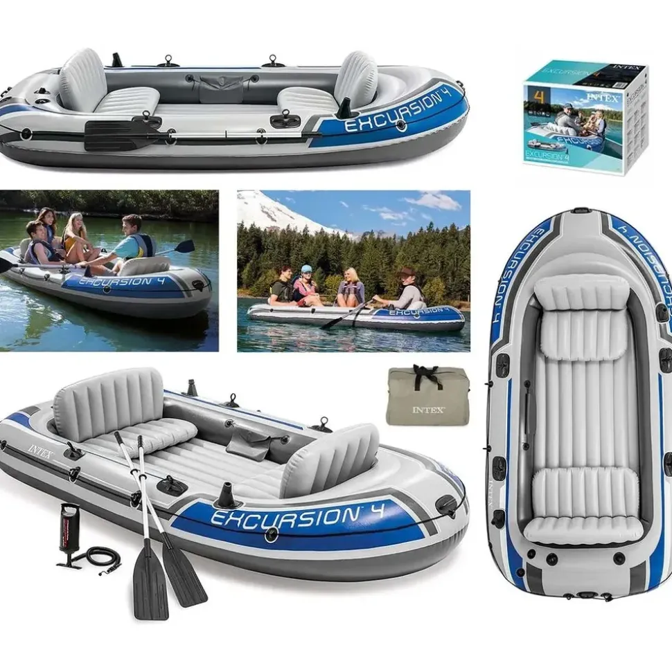 Intex Schlauchboot Excursion 4 Weiß inkl. Pumpe und Alu-Paddel