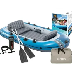 Intex Schlauchboot Excursion 4 Blau inkl. Pumpe und Alu-Paddel